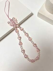 1pc Pink Heart & Bow Phone Lanyard, Girly Beaded Strap, Versatile Phone Case Accessory, Student INS Soft Style Gift For Best Friend - Multicolor - View 4