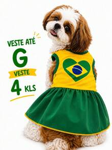 Roupa pet vestido de malha Brasil dry copa do mundo fofinho fresquinho verão para cachorras e gatas - Verde - Visão 11