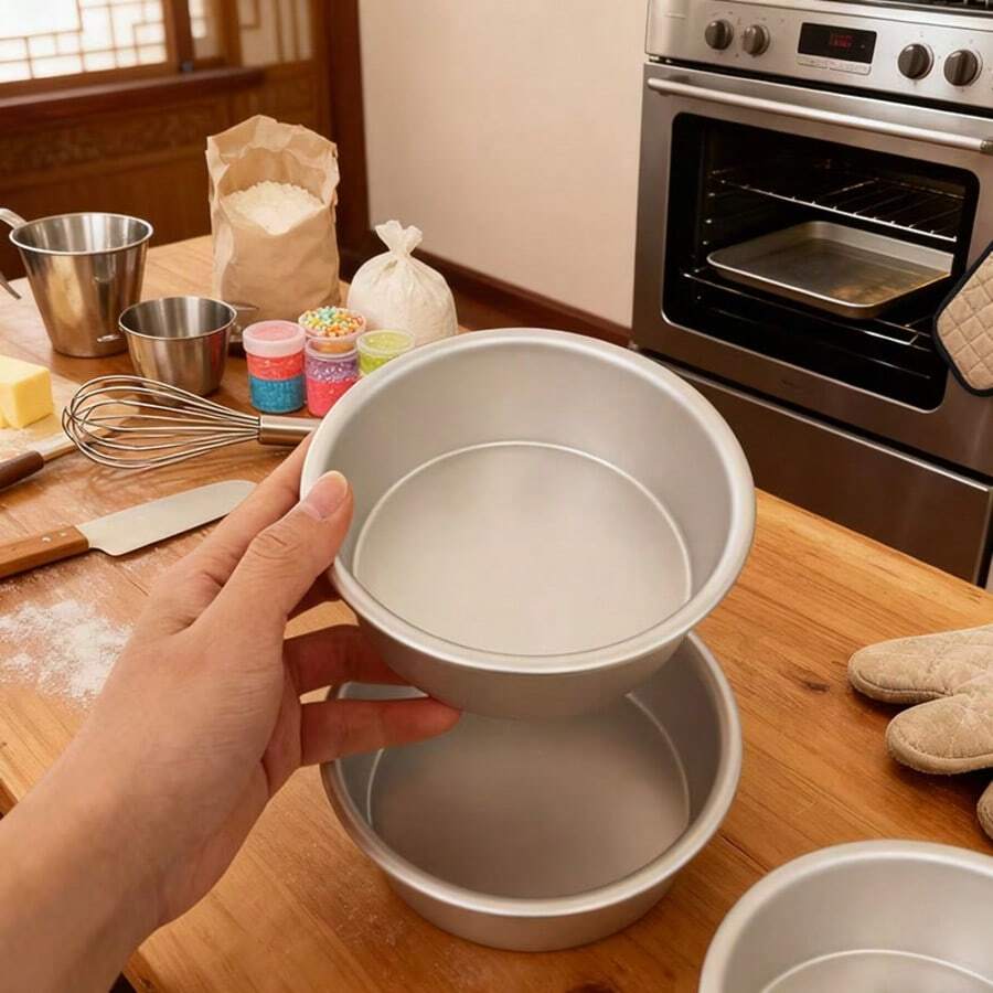 5-Inch Round Cake Mold - Fixed Bottom, Aluminum Non-Stick Baking Pan, Even Heat Distribution, Reusable, Suitable For Baking Chiffon, Mousse Cakes, And Bread. Suitable For Birthdays, Weddings, Parties, And More.