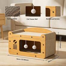 Multi-Functional Cat Scratcher House, 2-In-1 Cat Bed & Cardboard Scratcher With Hanging Balls, Indoor Cat Cave For Resting, Playing & Scratching - 56*30*30cm - View 8