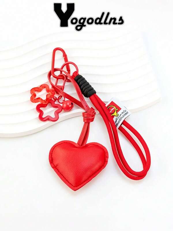 Yogodlns Fashionable Heart Leather Rope Keychain Y2K Bag Pendant Ornaments Mobile Phone Lanyard Gifts Bag Accessories ﻿Creative Heart Purse Hanging Pendants Handmade Woven Rope Bag Pendants Fashionable Heart Leather Keychain