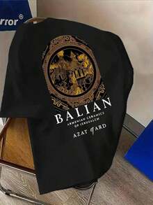 Fashionable Men's T-Shirt, Creatively Designed With The Print "JerusalemArmenian Ceramics", Double-Sided Print, Comfortable, Lightweight Leisure Fabric For Summer, Machine Washable, Suitable For All Seasons, Large Size. - Hitam - View 2