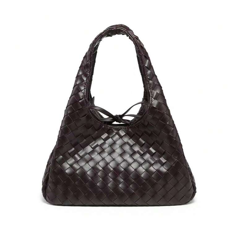 Bolso de mujer de cuero genuino hecho a mano BV Bottega Bang Bang de Andiamo Clutch Campana, popular bolso de hombro tejido a mano, nuevo modelo de otoño e invierno 2026, bolso hobo Maillard, bolso tote de gran capacidad para mujer. - Burdeos - Añade 6