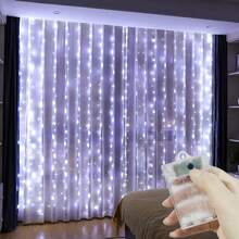 LED 窗簾燈串,8 種照明模式模擬星空閃爍 - AA 電池供電。適用於情人節、萬聖節、聖誕節節日燈光裝飾花環,居家臥室花園庭院舞台背景裝飾懸掛燈串,生日婚禮派對慶祝裝飾仙女燈串 - AA電池盒窗簾燈 - 查看 16