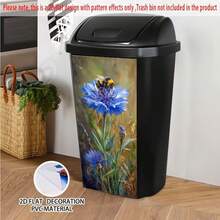 1 pieza Pegatina autoadhesiva de bote de basura 2D, tamaño 37 x 82 cm, patrón azul de abeja y floral, adecuado para botes de basura, paredes y decoración de cocina - A - Ver 7