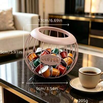 1pc Black Wire Frame Coffee Capsule Storage Basket, Large Capacity Coffee Capsule Holder With "COFFEE" Label, Countertop Organizer Coffee Capsule Storage, Home Kitchen Coffee Bar Decor
