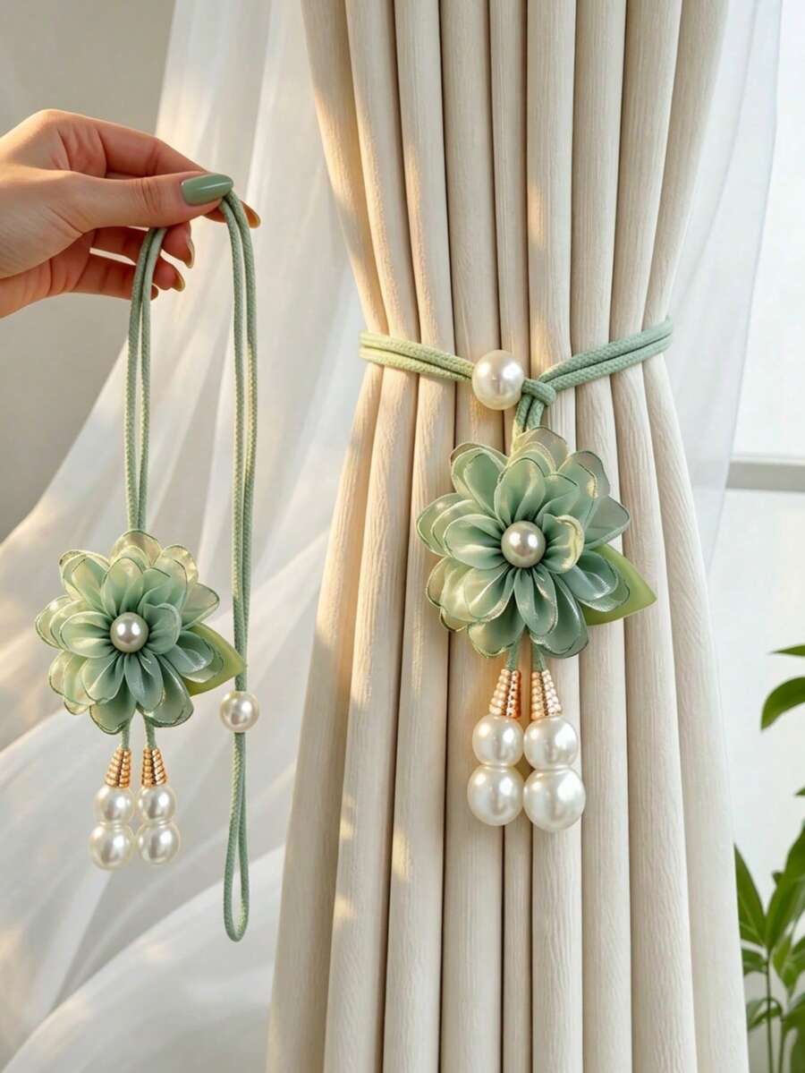 2/4pcs Realistic Rose Curtain Tiebacks, Vintage Romantic Curtain Ropes, Lifelike Flower Curtain Tiebacks, Elegant Design, No Drilling Required Decorative Curtain Hanging Ropes, Suitable For Bedroom, Living Room, Wedding, Anniversary Dinner Decoration, Garden Style