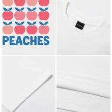 Women's T-Shirt Peaches Pattern With Blue Leaves Short Sleeve Crew Neck Casua Suitable For Spring And Summer - White - View 4