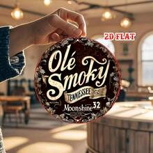 2D平面 - 复古2D平面金属招牌,展示Ole Smoky Tennessee Moonshine,圆形海报,适合复古餐厅装饰,也适合客厅或卧室,尺寸为7.8 x 7.8英寸 - A - 查看 2