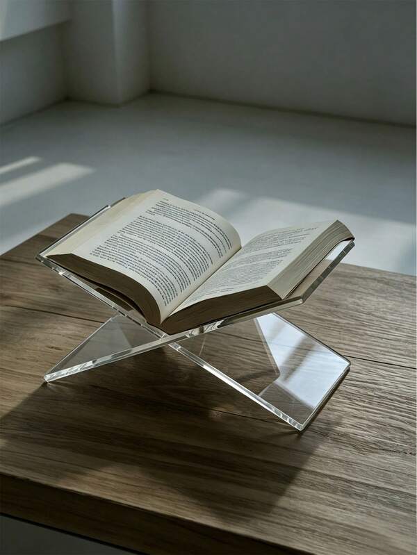 1pc X-Shaped Transparent Acrylic Bookshelf, High Transparency Thickened Sturdy And Durable, Minimalist Ins Style Desktop Book/Cookbook/Album Storage Rack, Suitable For Home, Study, Kitchen, Office, Library, High-Quality Versatile Practical Decor, Great For Daily Use Or Gifting