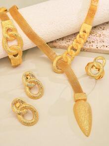 4pcs/Set Fashionable Retro Minimalist Personalized European And American Women's Party Outfit (Accessories Randomly Placed) - Yellow Gold - View 9
