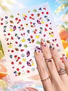 Hình dán móng tay mini hình trái cây dập nổi 5D, dâu tây, dưa hấu, anh đào, trang trí móng tay mùa hè tươi mát tự làm. - Nhiều màu - Xem 8