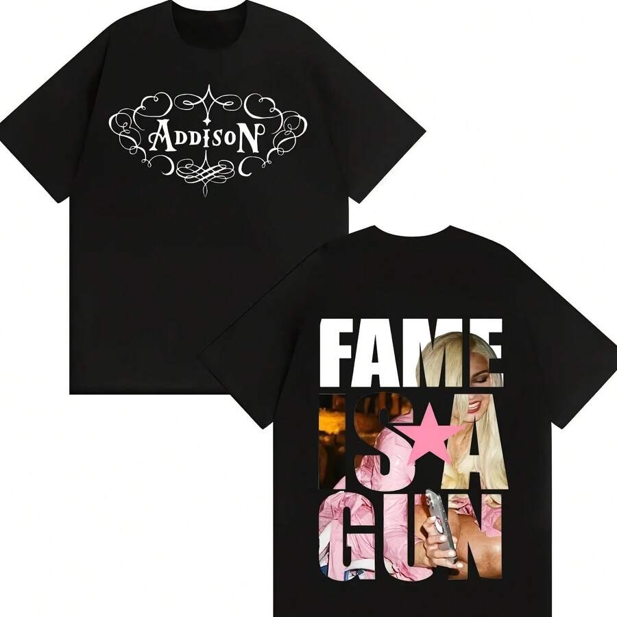 Cotton Crewneck Y2K Short Sleeve Tee Singer AddisonS RaeS T Shirt Hipster Men Women Gothic Music T-Shi - Black - View 1
