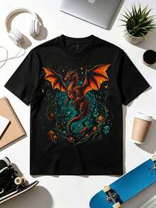 Fire Dragon In The Magic Forest Fantasy T-Shirt, Dungeons And Dragonss Gift - Black - View 6