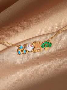 rakol 1pc Cartoon Fairy Tale Style Colorful Zirconia Castle & Tree Fun Women's Necklace - Amusement Park - View 7