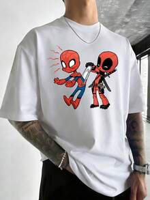 Men's MARVEL Spider-Man Cotton T-Shirt, Graphic Tee, Summer Casual Streetwear Outfit,Mens Fashion - trắng - Xem 3