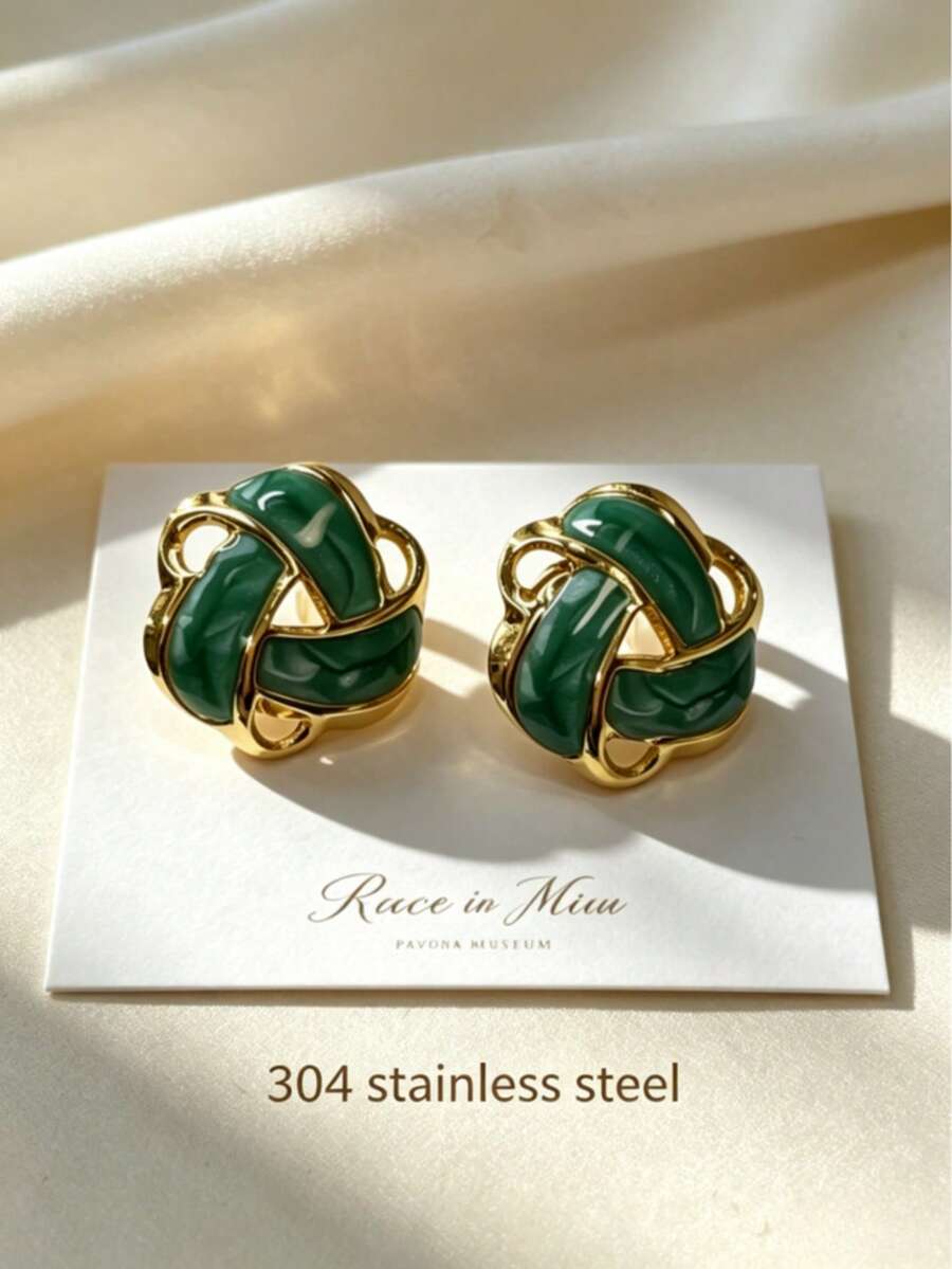Vintage Luxury Twisted Stud Earrings, Gold-Plated 3D Textured, 304 Stainless Steel Sweat-Resistant And Fade-Resistant, Eye-Catching Ear Jewelry For Holiday Parties, Birthday Banquets, Bridesmaid Looks And Girls' Gatherings, Stand Out, Suitable For Vintage Markets And Summer Travel, Gentle Vacation Style, Fashion Statement For Daily Wear