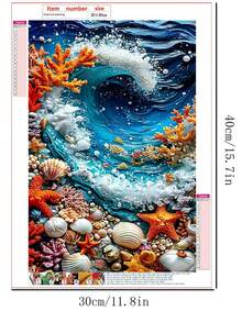 1pc Diamond Art Set, Wave Shell Pattern, 5D Diamond Painting Kit, Gift Diamond Mosaic, Suitable For Adult Beginners Stress Relief Handmade Diamond, Diamond Art Set Round Full Diamond, Dot Diamond DIY, Birthday Gift, Perfect For Home Decor And Room Wall Decor - round diamond - View 6