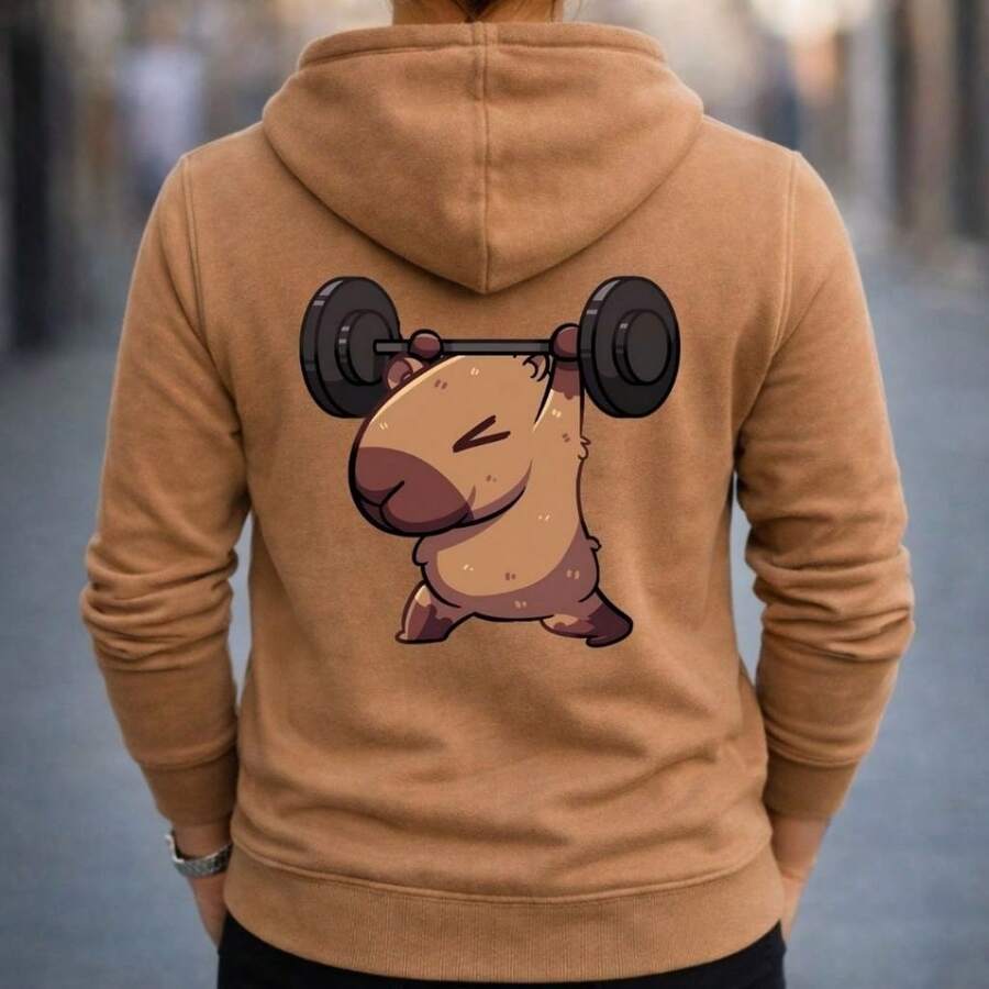 Moletom Canguru Capuz e Bolso Capivara Fitness Academia Blusa De Frio Inverno - Bege - Visão 1