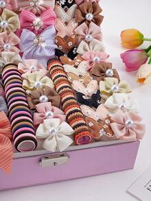 167pcs Vintage Soft Girl Ins Style Hair Accessories Set, Includes Rhinestone Pearl Bow Hair Clips, Printed Butterfly Hair Clips, Pearl Flower Hair Clips, High Elastic Hair Ties, Multi-Style Combination, Non-Damaging Design, Suitable For Daily Wear, Outings, Parties - Multicolor - View 3