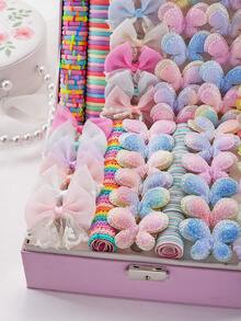 178pcs Macaron Sweet Dreamy Girly Hair Accessories Set, Includes Tulle Lace Bow Hair Clips, Glitter Double-Layer Butterfly Hair Clips, Faux Multi-Layer Flower Hair Clips, Suitable For Daily Wear, Spring Outing, Parties - Multicolor - View 5