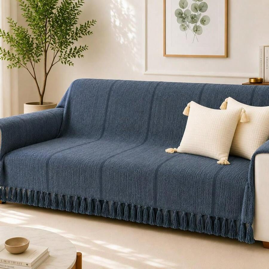 Giant Sofa Throw Blanket 4.00 X 1.70 XGG Soft Cotton Decorative Luxury - Black Striped Lead, 4 Meters - View 1