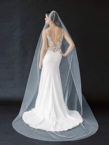 1 pièce Long voile de mariée avec grande traîne, voile de mariage romantique accessoire de mariée avec peigne à cheveux en métal, convient pour la photographie, la fête - Blanc - Voir 1
