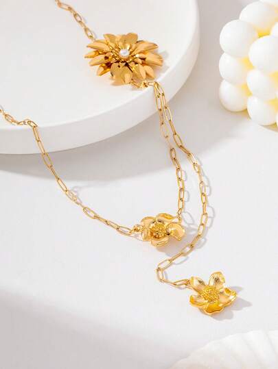 1Pc Minimalist Floral Lariat Waist Chain, Gold Tone Adjustable Flower Charm Body Chain, Summer Statement Jewelry