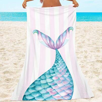 1pc Ultra Soft Mermaid Tail Microfiber Beach Towel, Home Decor, Suitable For Beach, Swimming Pool, Camping And Travel, Ultimate Comfort
