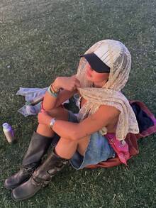 1件装女士纯色优雅蕾丝花卉头巾，奢华波西米亚风格头巾/披肩，适合学校典礼、校园派对、日常佩戴、婚礼、教堂活动、正式场合、夏季海滩度假、节假日等场合。 - 杏色 - 查看 3