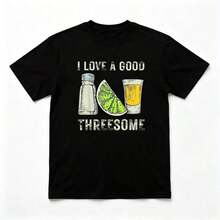 Funny T-Shirt With 'I Love A Good Threesome' And Tequila Print For Bartenders, Casual Graphic Tee For Men And Women, Short Sleeve T-Shirt, 180G Heat Transfer Print, Available In Sizes S-3XL, Suitable For Daily Life, Home, Office, Shopping, And Other Occasions. PIQB - 黑色 - 查看 11