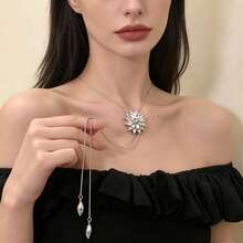 Dây chuyền hoa 3D pha lê sang trọng, tinh tế, dây dài cao cấp, phụ kiện mặt dây chuyền trang trí thời trang. - Dây chuyền hoa pha lê - Xem 5