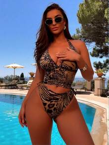 2026 New European Style Leopard & Zebra Print One-Piece Swimwear, Adjustable Straps, High Cut Butt-Lifting Slimming Swimsuit - Multicolor - View 4