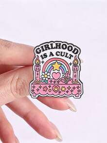 1pc "GIRLHOOD IS A CULT" Enamel Brooch, Cute Pink Heart Altar Badge, Fashion Clothing & Backpack Accessory, Best Gift For Friends - Multicolor - View 8