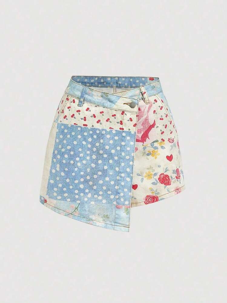 ICON Falda pantalón de mezclilla con botones delanteros y envolvente, de estilo casual para mujer en verano - Multicolor - Añade 1