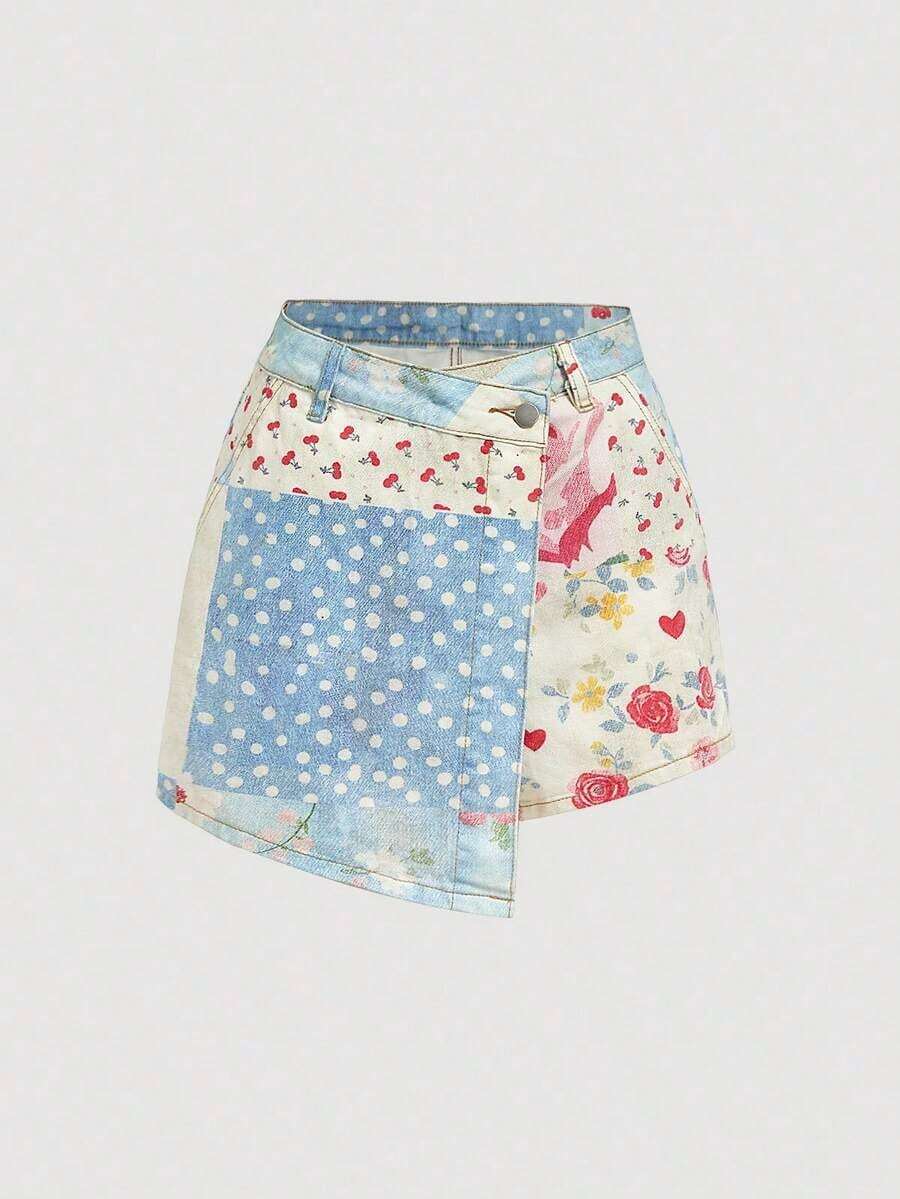 ICON Falda pantalón de mezclilla con botones delanteros y envolvente, de estilo casual para mujer en verano - Multicolor - Ver 1