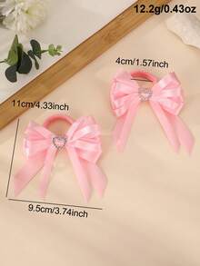 2pcs/6pcs Girls Heart Ribbon Bow Hair Scrunchies Set, Suitable For Daily Decoration - Multicolor - View 3