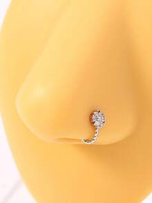 1 chiếc khuyên mũi hình hoa bạc đính đá Zirconia, kiểu xoắn chữ C, trang sức không cần xỏ lỗ, phù hợp cho nữ. - Khuyên mũi hình hoa đính kim cương - Xem 2
