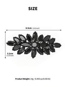 1pc Black/Silver Tone Cubic Zirconia Leaf Hair Clip, Sparkling Rhinestone Barrettes For Party & Evening - Multicolor - View 7