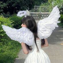 1 pièce Ailes d'ange, Décoration de fête en plumes, Convient pour les fêtes, les mariages, les accessoires de scène, la décoration de vacances, les ailes d'accessoire d'Halloween, le costume de cosplay de Noël - Voir 8