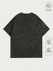 1 pieza, camiseta de algodón lavado de 230 g con estampado gráfico de gato piloto y misiles, ropa casual de calle, camiseta gráfica de cuello redondo para todas las estaciones, regalo perfecto para hombres y mujeres, ropa de otoño estilo streetwear. - Negro - Ver 2