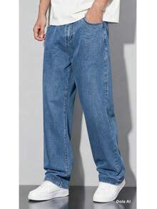 Men's Balloon Jeans, Straight Leg, Baggy Premium Streetwear, Oversized, Rapper Denim, Skater Style, Loose Fit - 藍色的 - 查看 1