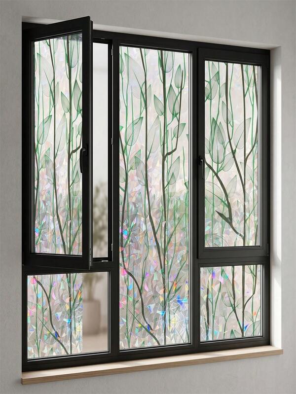 Película de privacidad para ventanas, película estática sin pegamento para ventanas opacas, pegatinas para ventanas con diseño de plantas, para el hogar, el baño, la habitación de los niños, el dormitorio