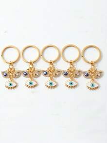 Porte-clés femme haut de gamme à la mode avec pendentif œil maléfique en strass, cordon et anneau de clé de voiture unique - Or-Nouveau - Voir 8