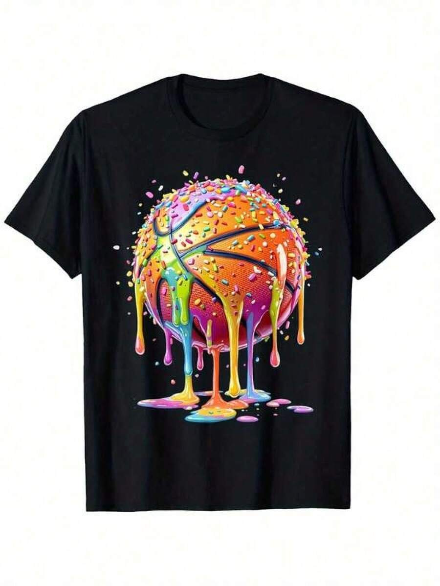 Camiseta de manga corta para hombre 2026, jersey de baloncesto con estampado de helado para niños y adolescentes, elegante y transpirable, casual y cómoda, camiseta casual de manga corta con cuello redondo estilo urbano de verano, el mejor regalo para niños y niñas. - Negro - Ver 1