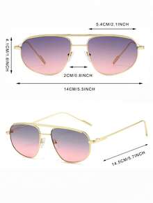 1 Pair Women's Gold Double Bridge Aviator Metal Frame Retro Fashion Glasses Suitable For Daily Wear - Gold - View 5