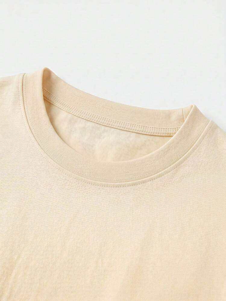 Elegant Women's Short-Sleeved, Round-Neck T-Shirt With A Regular Length, Featuring A Denim And Leopard Heart Print. - Apricot - View 4