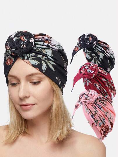 3pcs Women's African Style Braided Bun Turban Hats, Elastic Headwrap Caps, Headgear Soft Hats For Daily Use