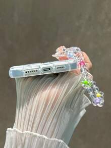 花卉彩繪平版印花奶油色波浪邊可拆卸手鍊極簡防震厚手機保護殼，相容 iPhone 17/17 Pro/17 Pro Max, 16 XR/7/8, 15 Pro Max, 12 Pro Max, 13 Pro Max, 14 Pro Max, 13, 14, 11, 12P, 14P, 11P, 軟殼 P12, 防摔 XS, XR, 7/8P, 7/8G ES2, 適用於 A13 4G, A22, A21S, A51 4G, A52, S22 Ultra, A33 5G, A34, A35, 適用於 Redmi 10, Note 11 4G, 11 Lite, A53 TPU, A14, A23, S23 Ultra, S24, A14, A15, S23, A73, A55, A54, 手機殼 - 彩色 - 查看 4