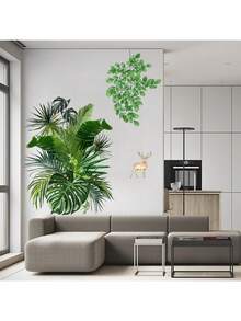 热带绿海龟叶棕榈叶鹿墙贴，丛林植物动物自粘厨房客厅装饰贴纸 - 熱帶綠色龜背 - 查看 4